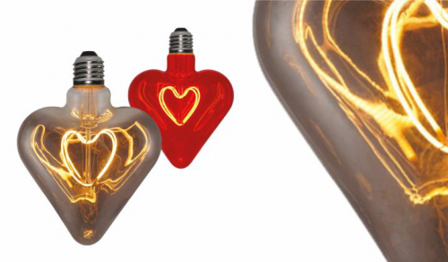 LED Leuchtmittel Herz in Rot & Silbergrau/Rauchgrau mit E27 Fassung